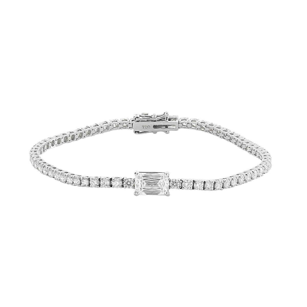 Norman Silverman 18k White Gold Center Emerald Cut Diamond Tennis Bracelet