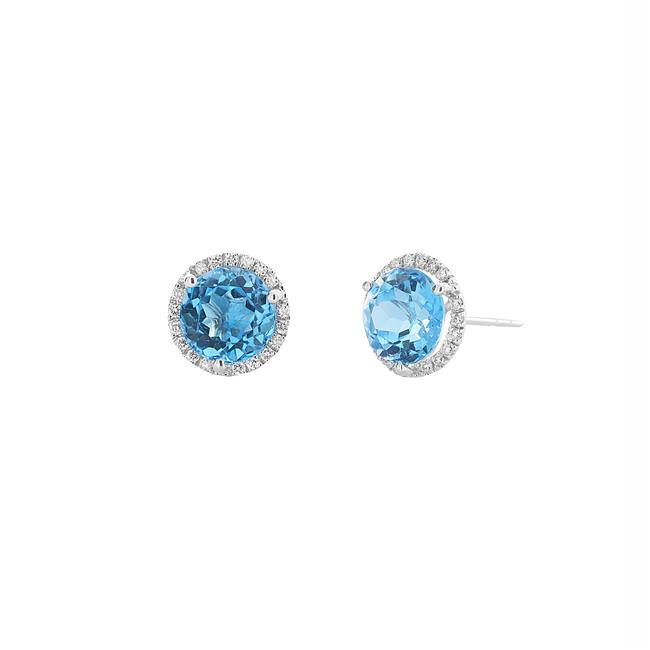 London Collection 14k White Gold Blue Topaz and Diamond Studs