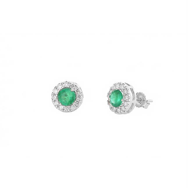 London Collection 14k White Gold Gemstone And Diamond Halo Studs