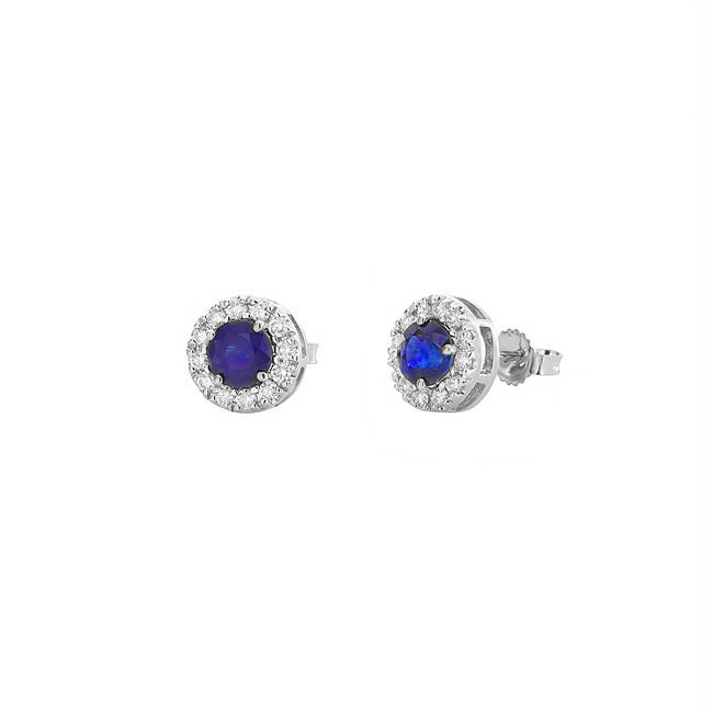 London Collection 14k White Gold Gemstone And Diamond Halo Studs