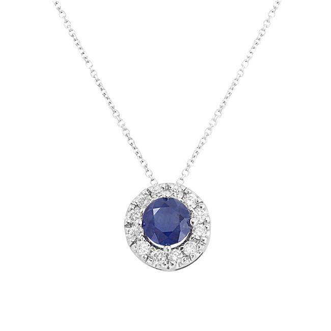 London Collection 14k White Gold Sapphire and Diamond Halo Pendant