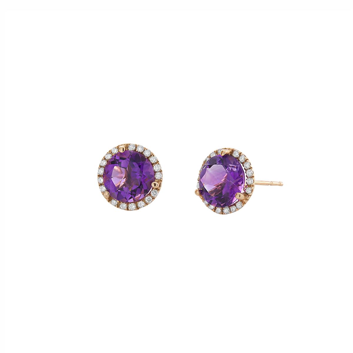 London Collection 14k Gemstone and Diamond Halo Stud Earrings
