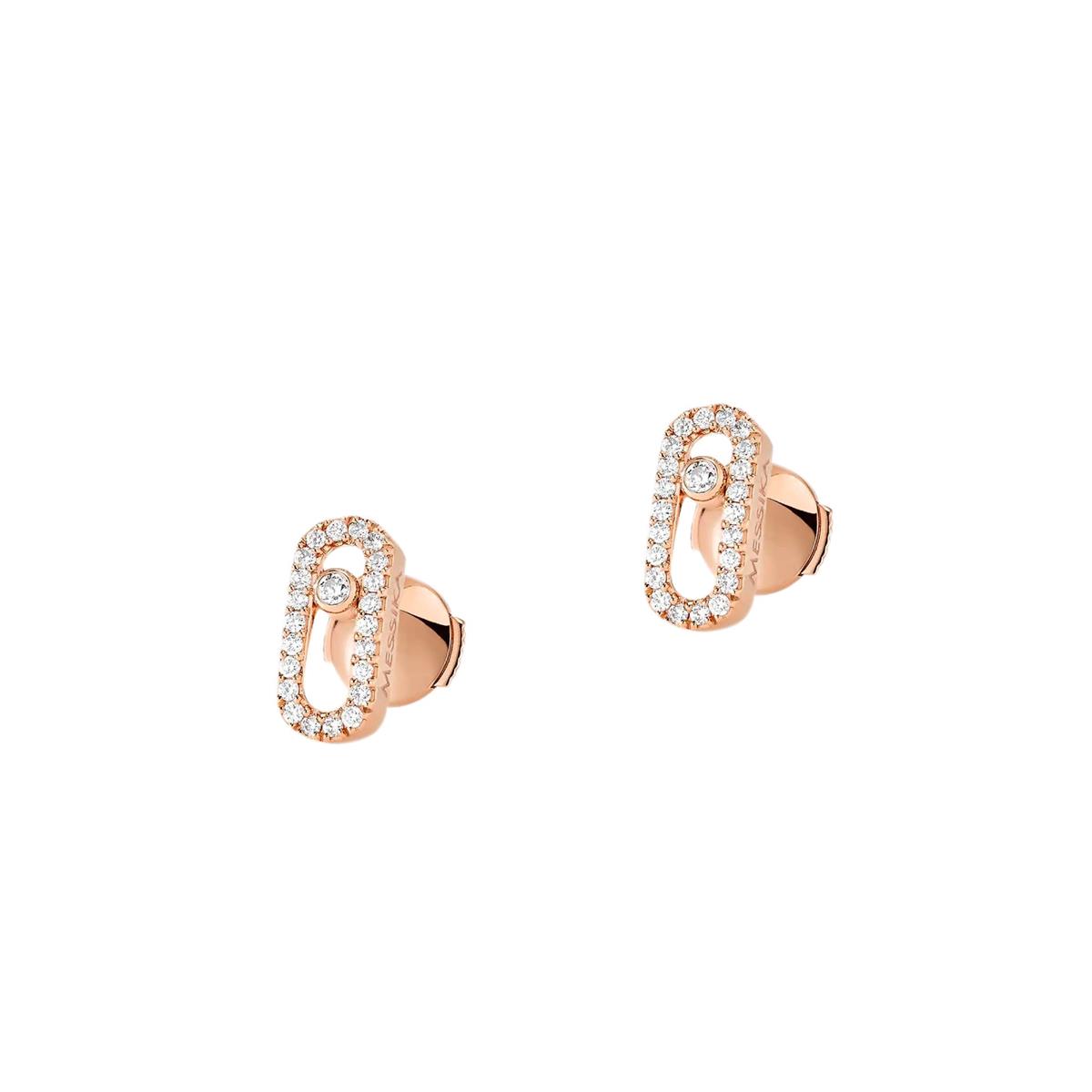 Messika Move Uno 18k Gold Pave Diamond Stud Earrings