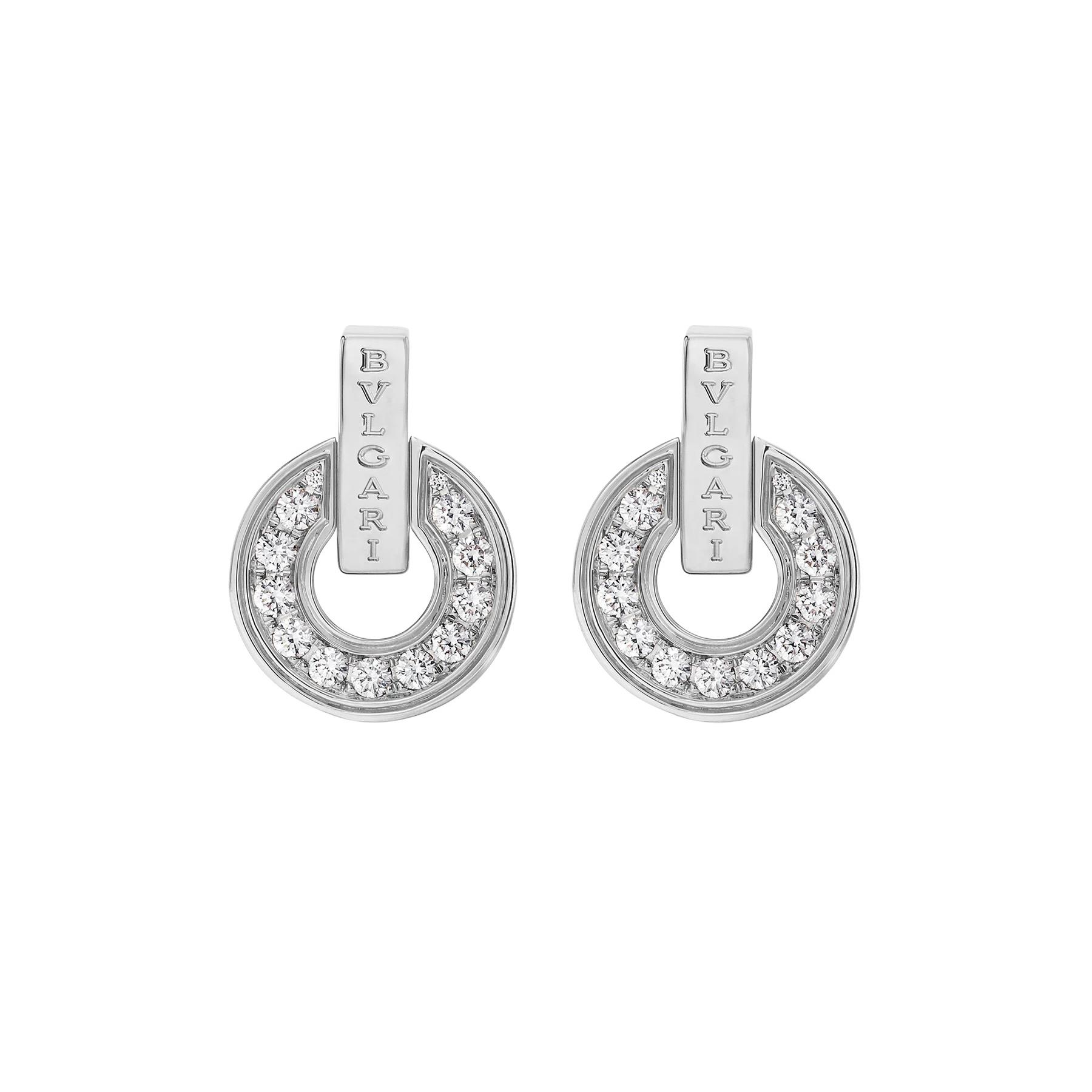Bvlgari Bvlgari 18k White Gold Openwork Earrings with Pave Diamonds