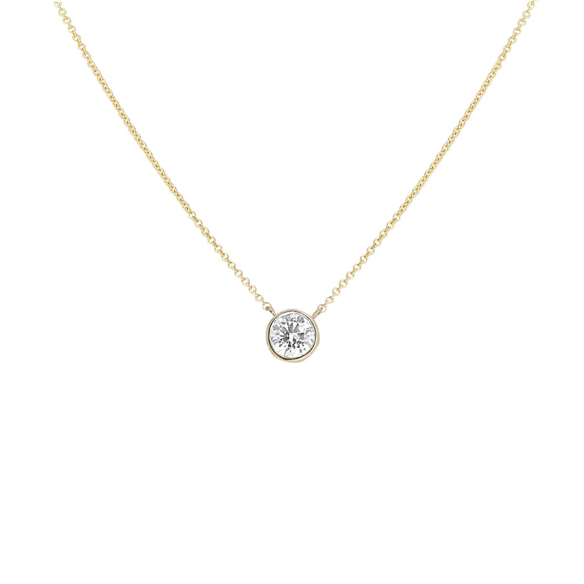 London Collection 14k Yellow Gold Bezel Set Round Diamond Pendant Necklace