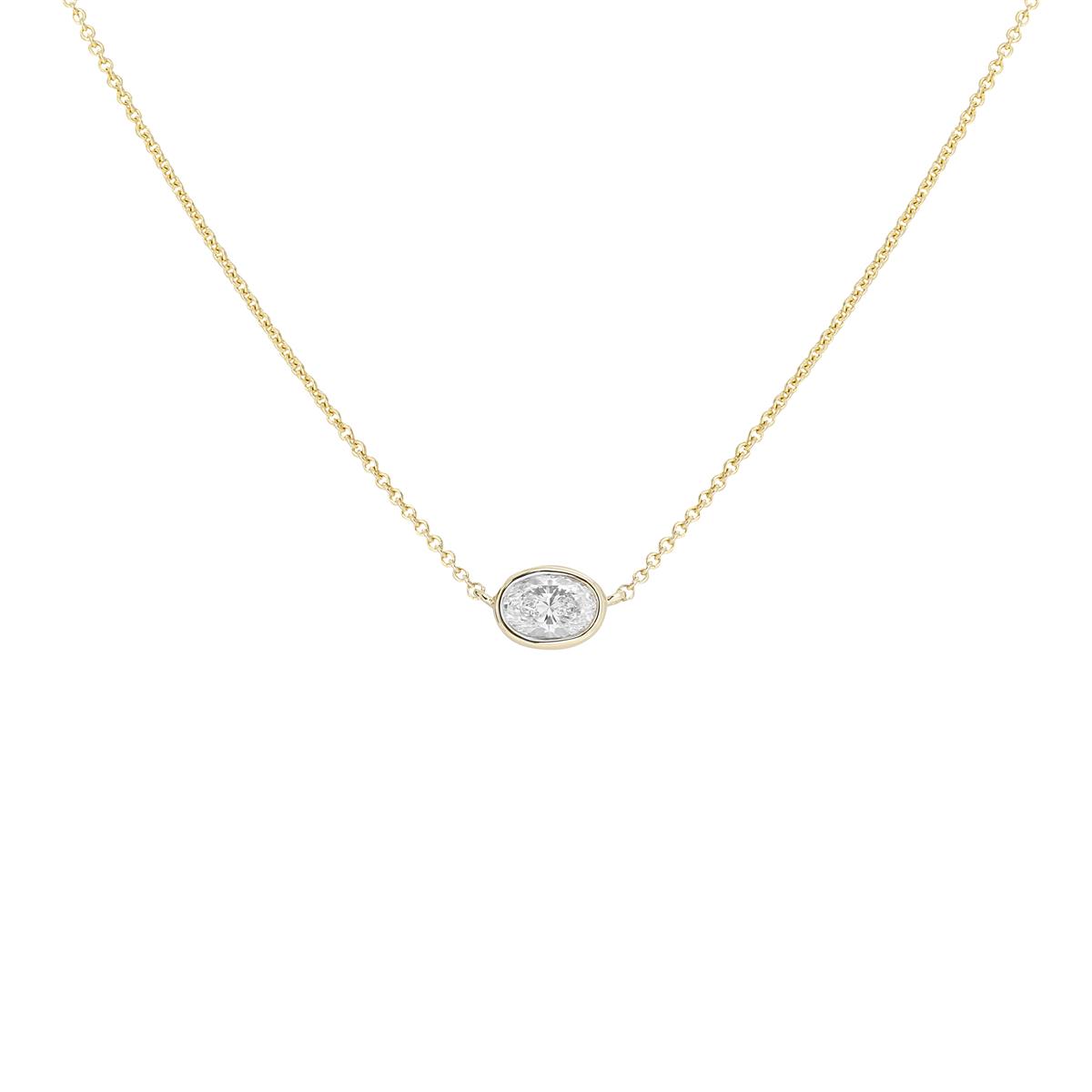 London Collection 14k Yellow Gold East West Bezel Set Oval Shaped Diamond Pendant Necklace