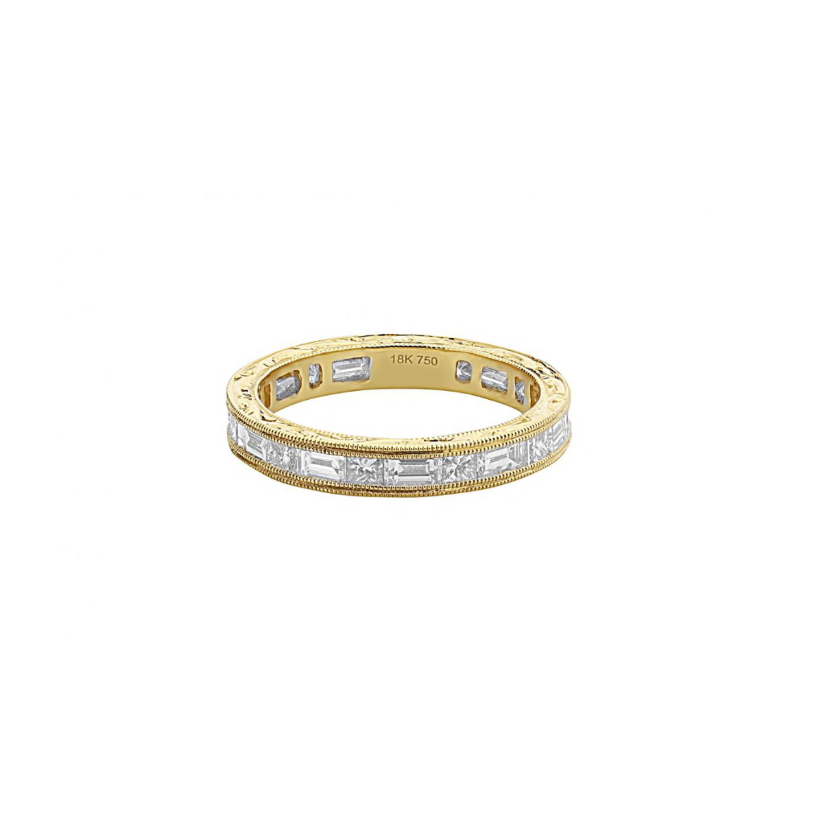 London Collection 18k Yellow Gold Baguette and Princess Cut Milgrain Edge Wedding Band