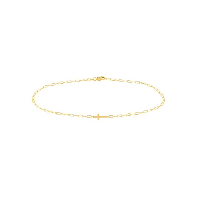 London Collection 14k Yellow Gold Paperclip Cross Anklet
