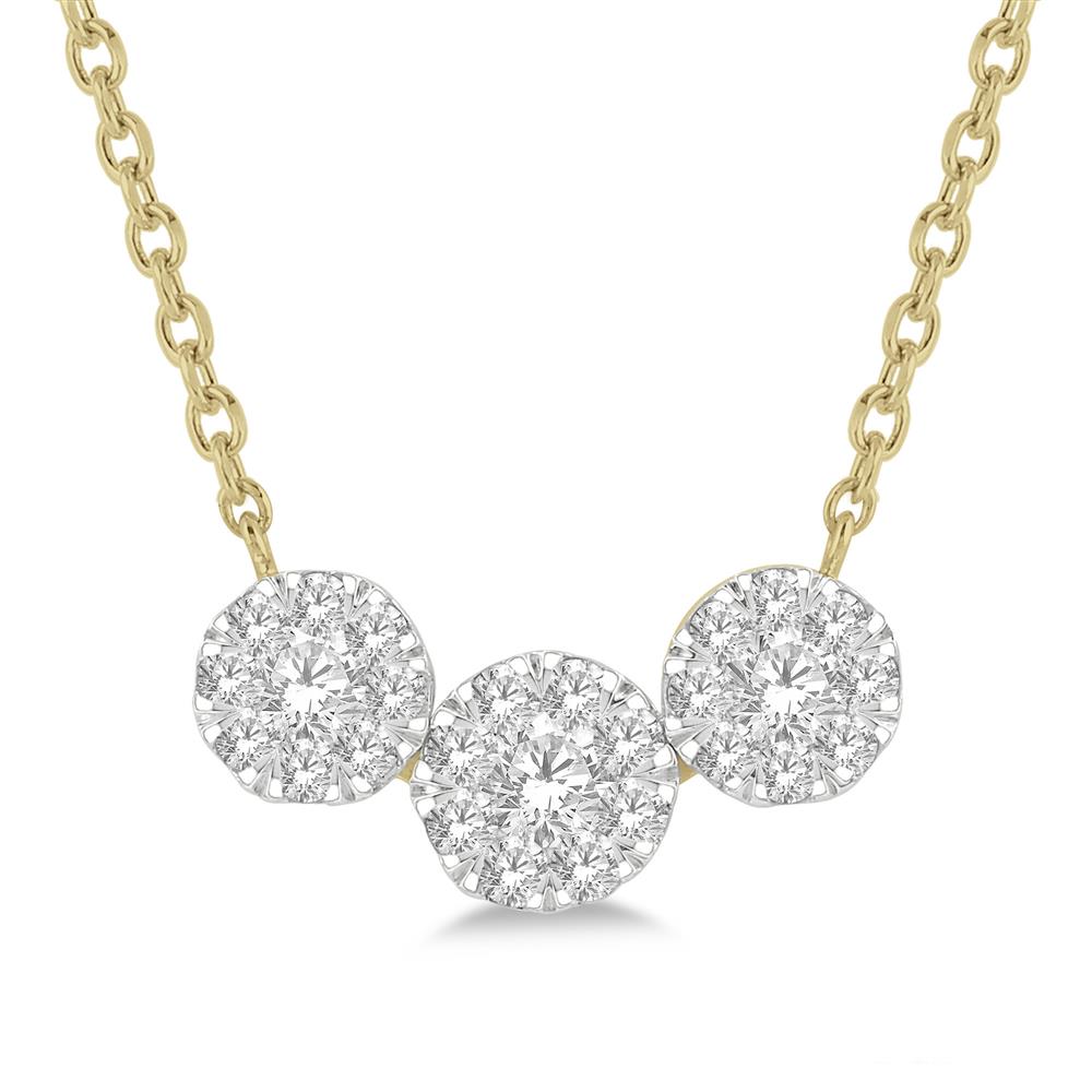 London Collection 14k Triple Diamond Cluster Necklace