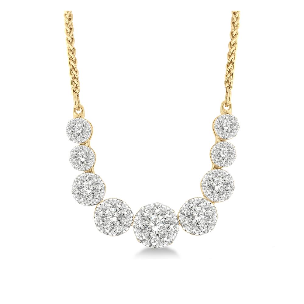 London Collection Two Tone Round Diamond Cluster Necklace