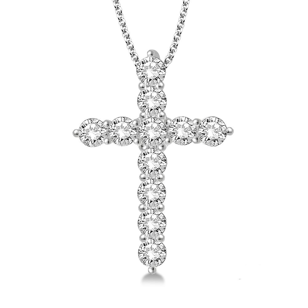 London Collection 14k White Gold Round Diamond Cross Pendant Necklace