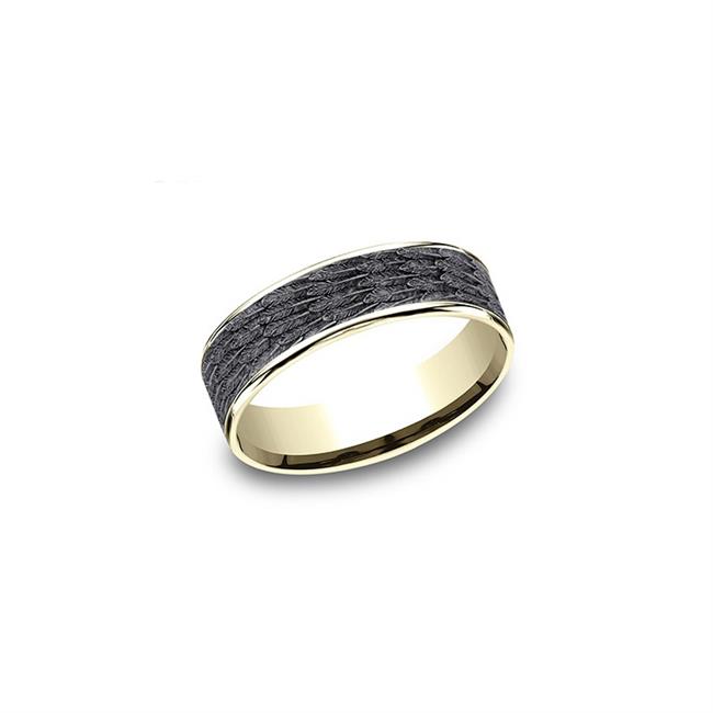 Benchmark 14k Yellow Gold Thin Edge Grey Tantalum Feather Ring
