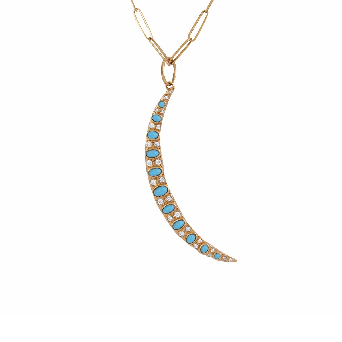 London Collection 14k Yellow Gold Turquoise & Diamond Large Crescent Charm