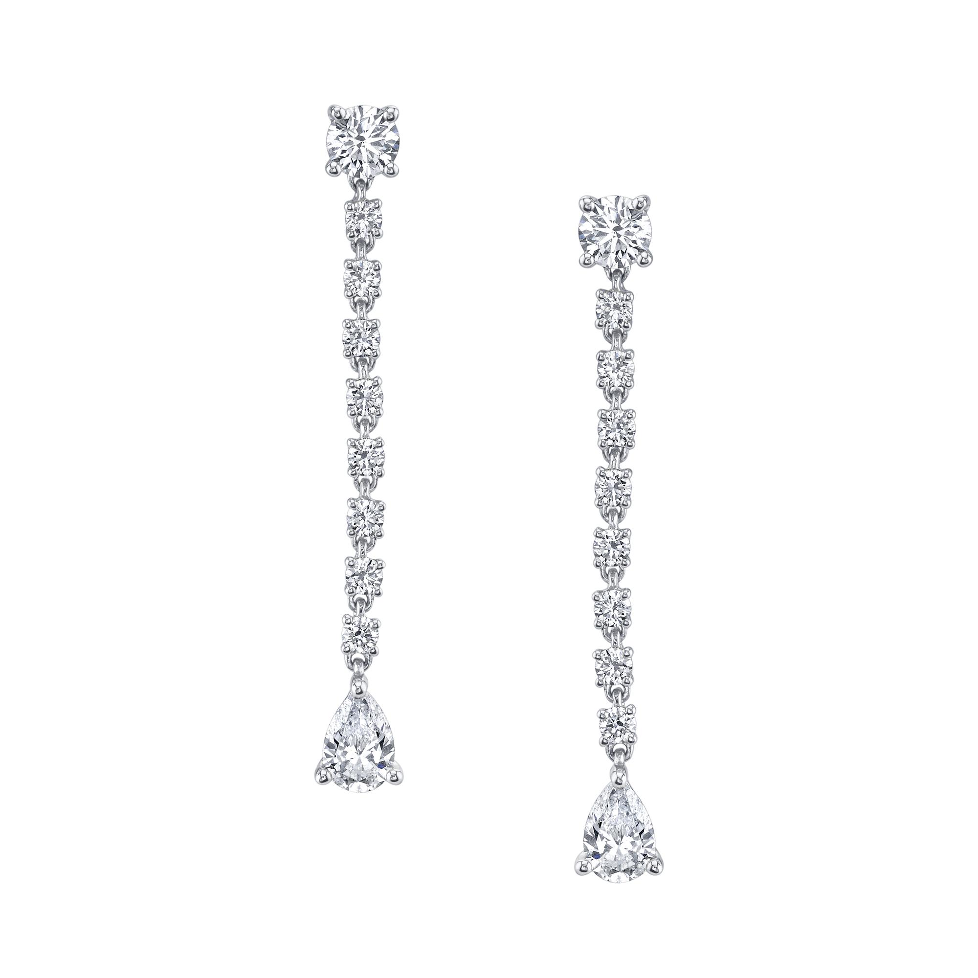 Anita Ko 18k White Gold Round and Pear Cut Diamond Drop Earrings
