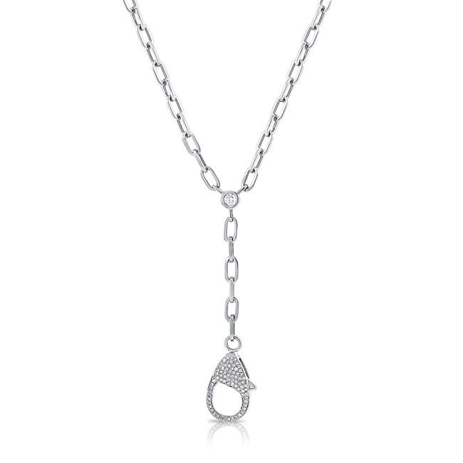 London Collection 14k Gold Lariat Necklace with Pave Diamond Lobster Claw Charm