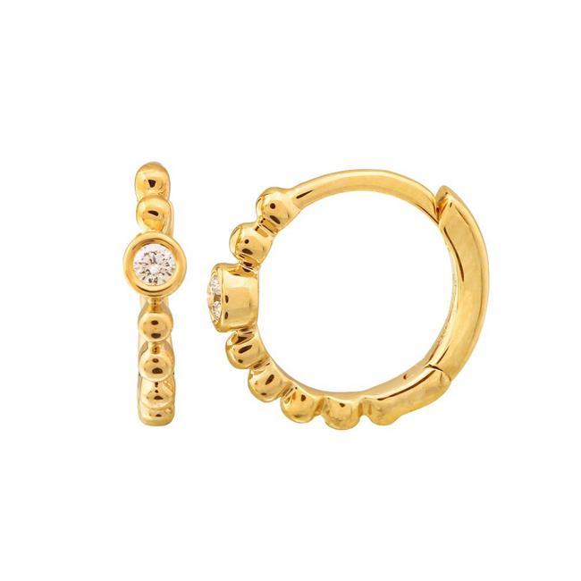 London Collection 14k Gold Bezel Bead Diamond Huggie Earrings