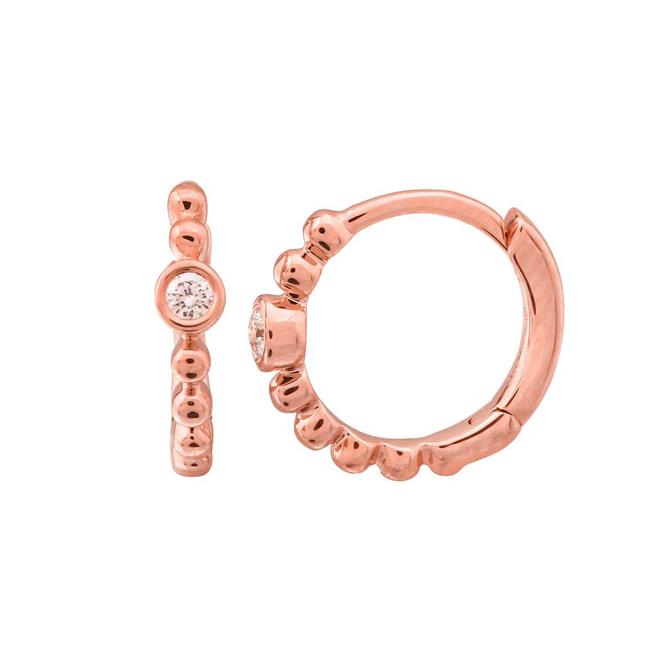 London Collection 14k Gold Bezel Bead Diamond Huggie Earrings