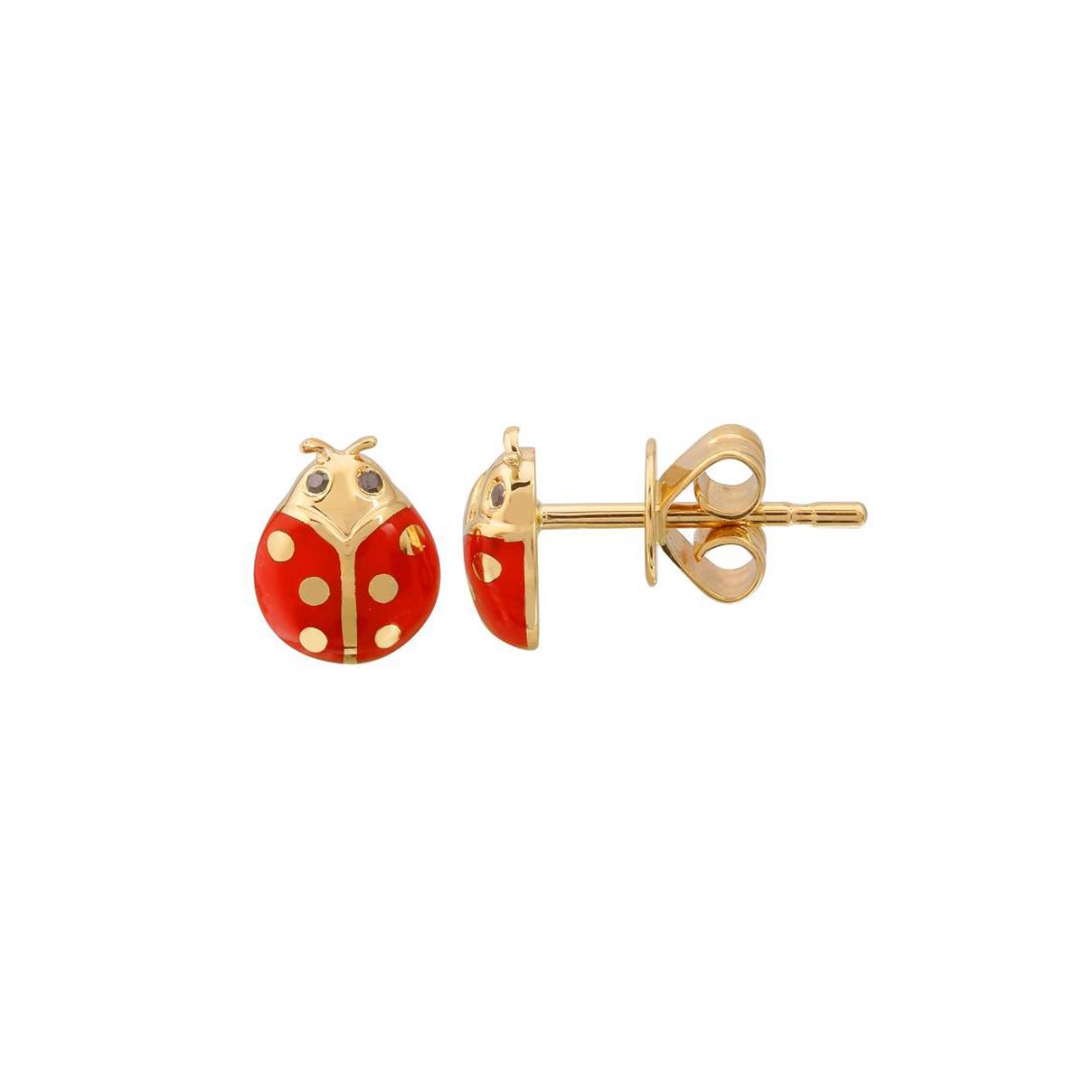 London Collection 14k Yellow Gold Red Enamel Ladybug Stud Earrings