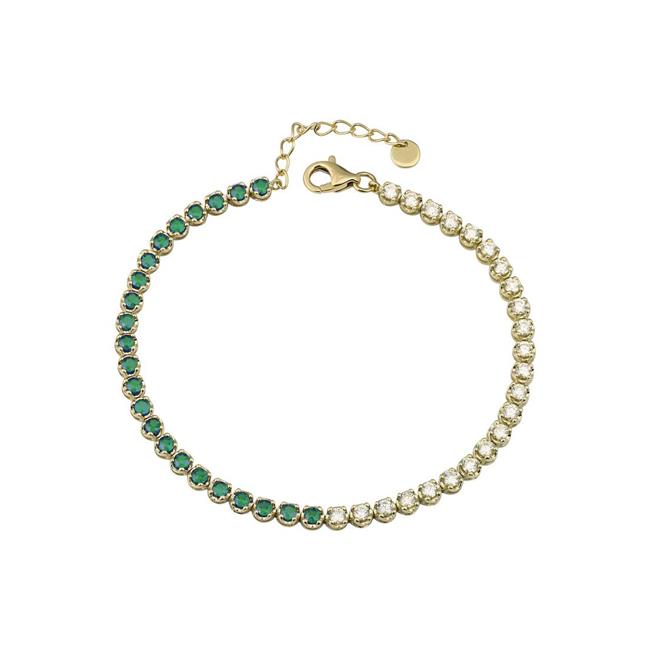 London Collection 14k Yellow Gold Half Diamond Half Emerald Tennis Bracelet