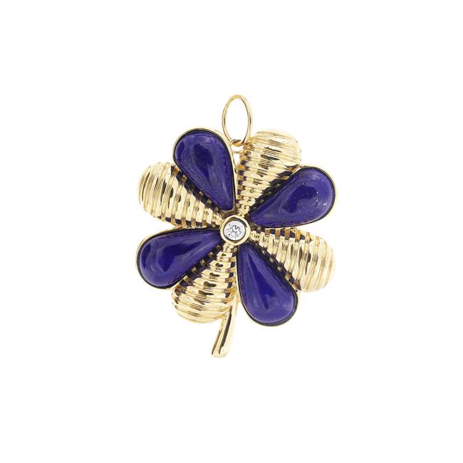 London Collection 14k Yellow Gold And Diamond Lapis Flower Charm