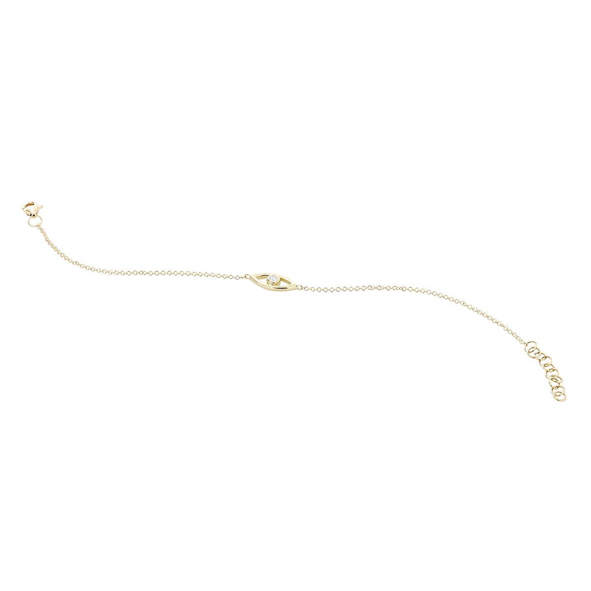 London Collection 14k Yellow Gold Bezel Set Diamond Evil Eye Bracelet