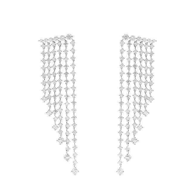 London Collection 18k White Gold Six Row Diamond Dangle Earrings