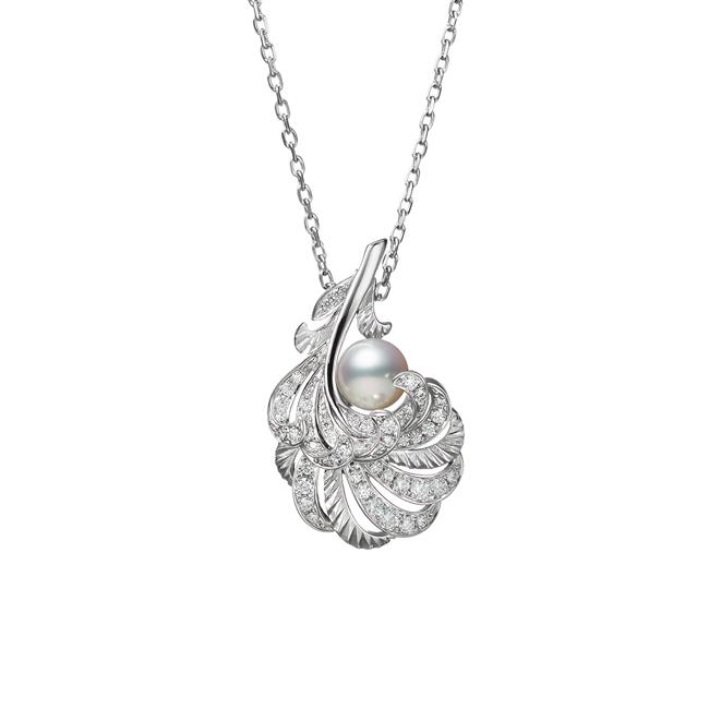 Mikimoto Feather Collection 18k White Gold Akoya Cultured Pearl and Diamond Pendant