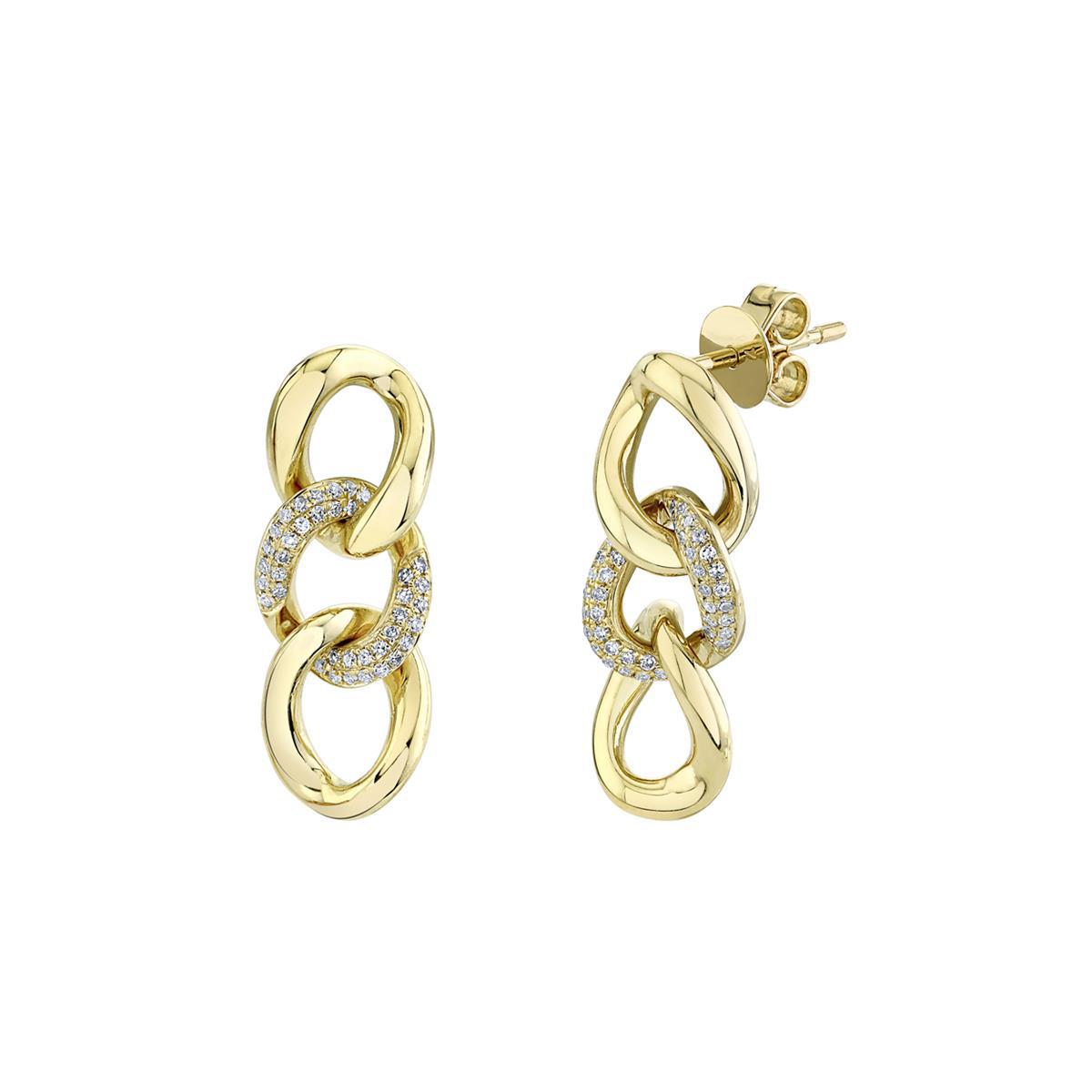 London Collection 14k Yellow Gold Triple Link Pave Diamond Drop Earrings