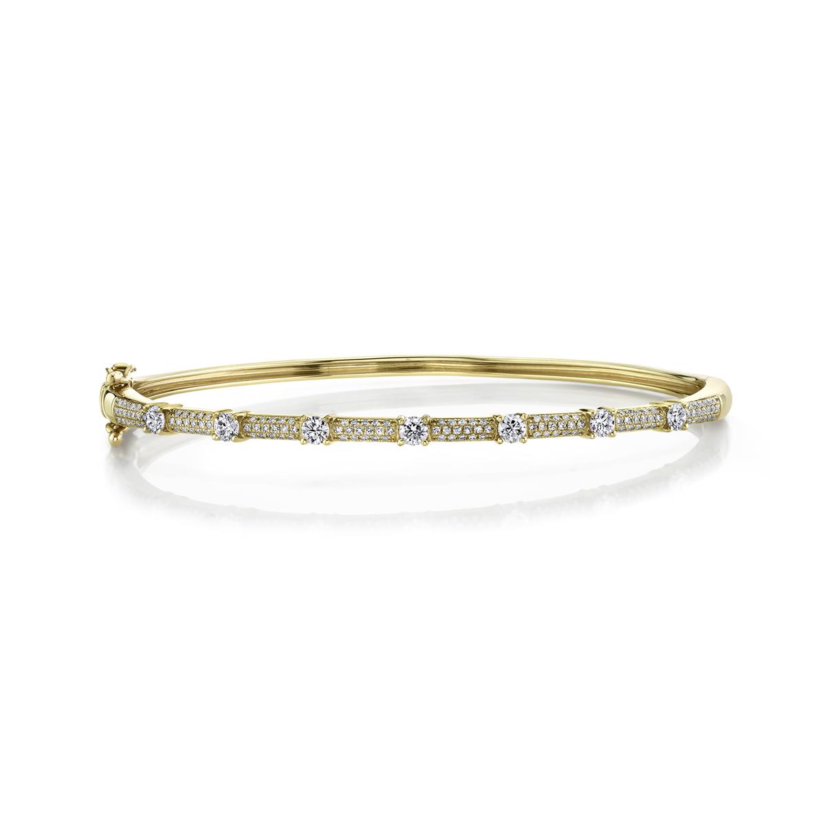 London Collection 14k Gold Diamond Station Bangle Bracelet