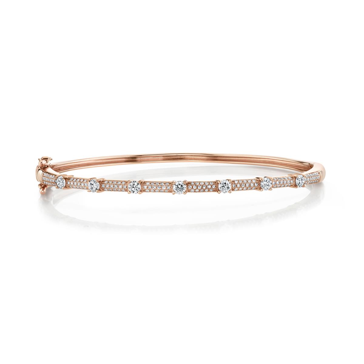 London Collection 14k Gold Diamond Station Bangle Bracelet