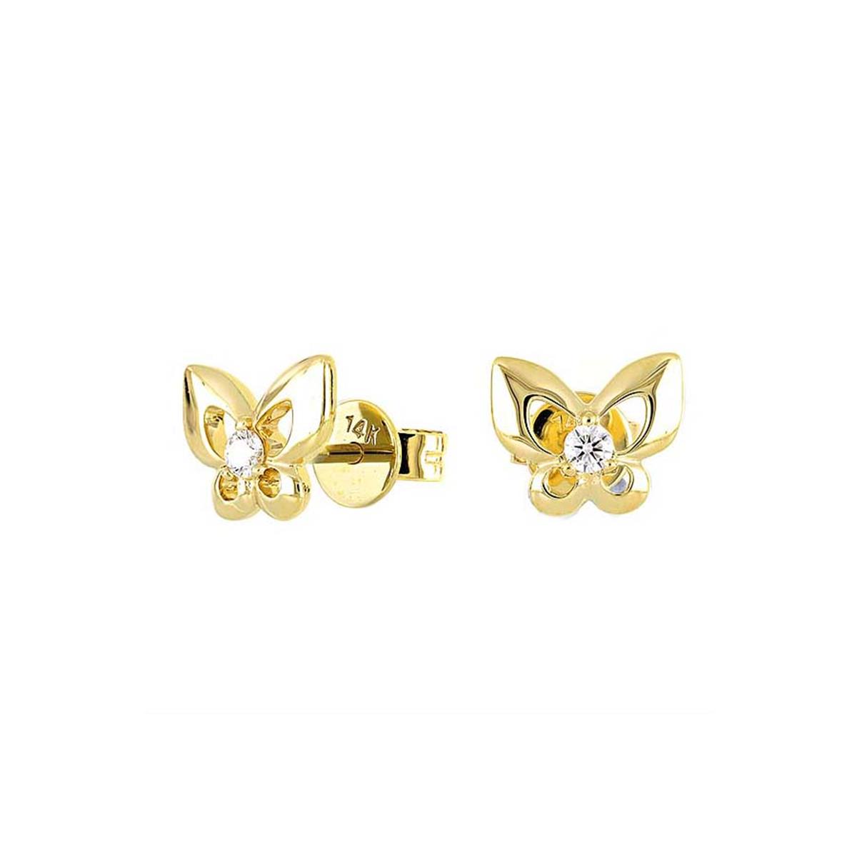London Collection 14k Yellow Gold Diamond Butterfly Stud Earrings
