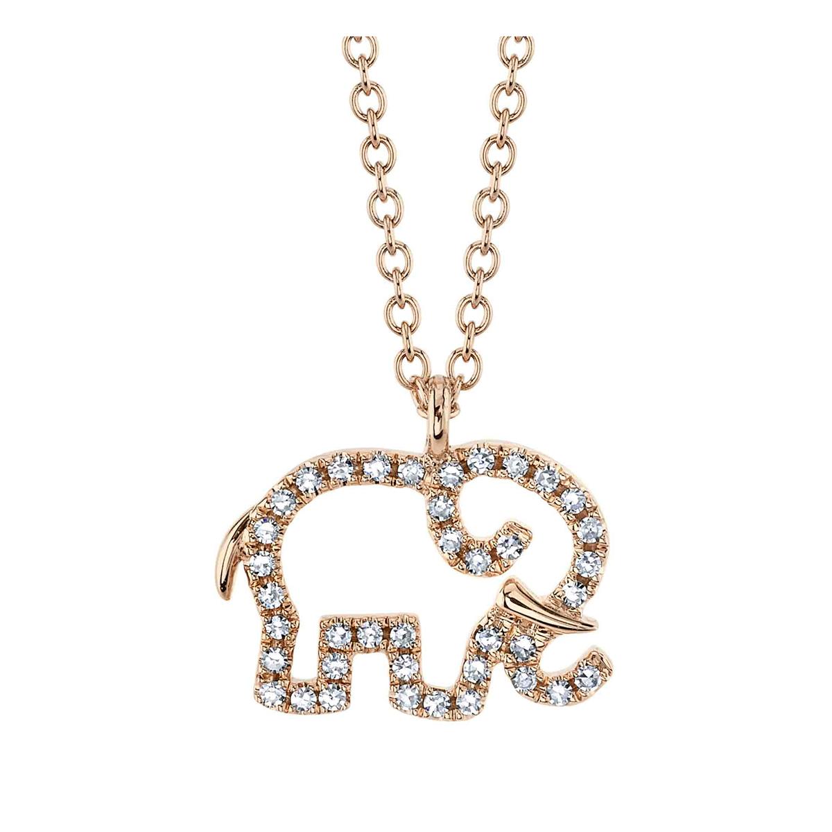 London Collection 14k Gold Diamond Elephant Pendant Necklace