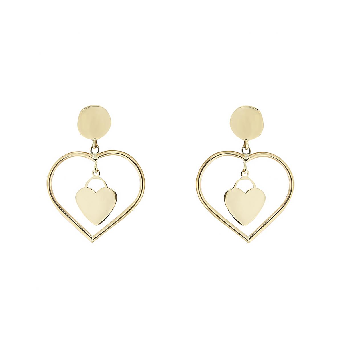 London Collection 14k Yellow Gold Double Heart Door Knocker Earrings