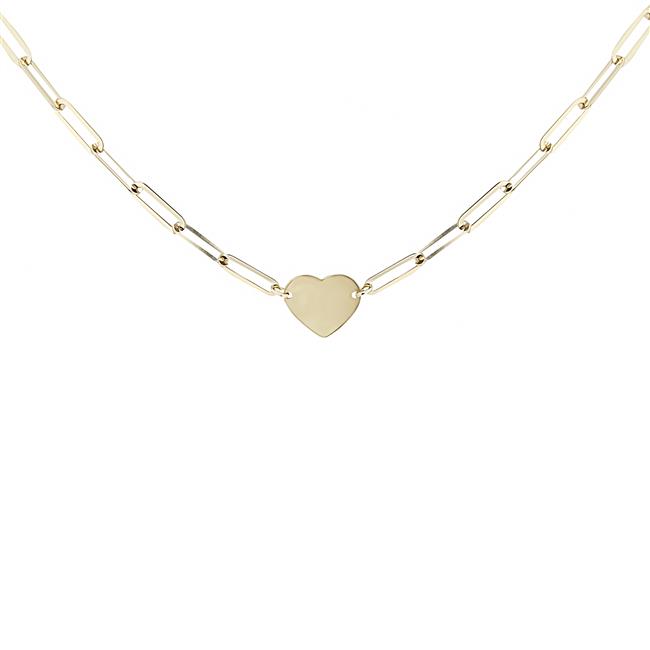 London Collection 14k Yellow Old Paperclip Heart Necklace
