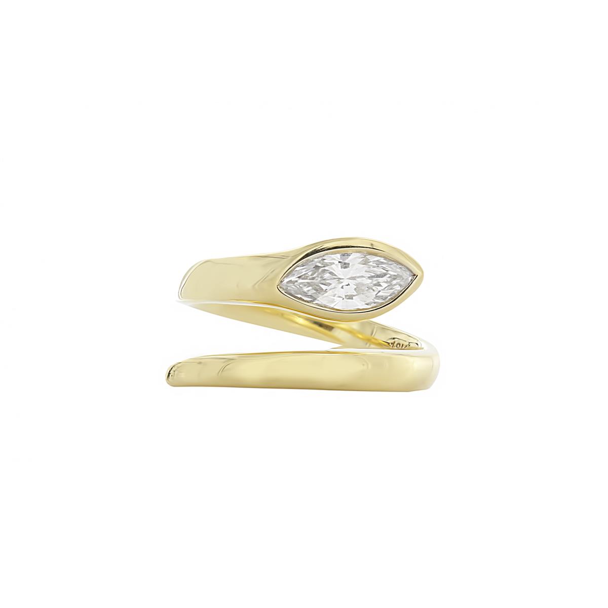 London Collection 18k Yellow Bezel Set Marquise Diamond Bypass Ring