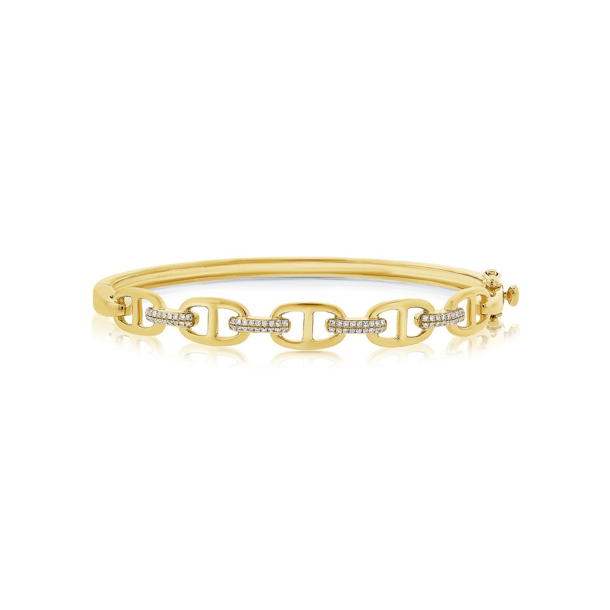London Collection 14k Gold Diamond Mariner Link Bracelet