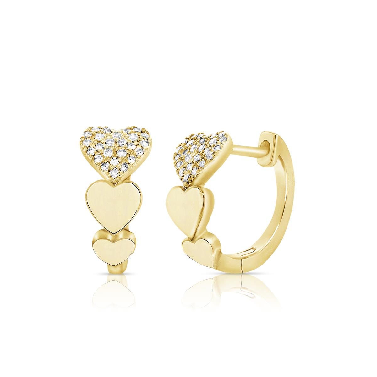 London Collection 14k Yellow Gold Pave Diamond Heart Huggie Earrings