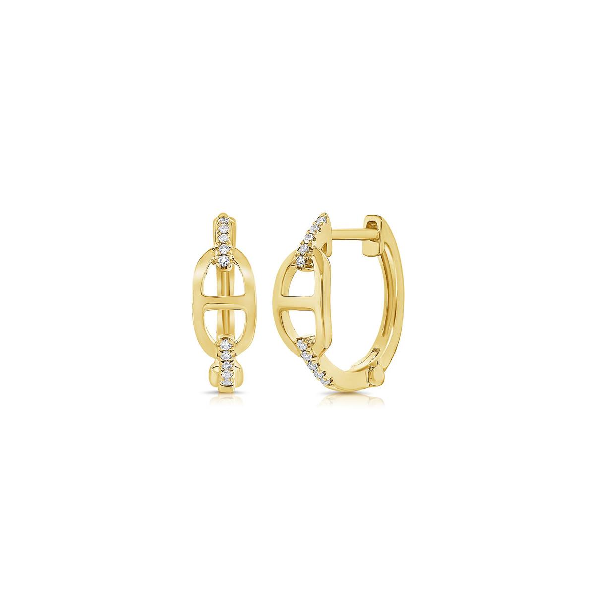 London Collection 14k Gold Large Mariner Link Diamond Earrings