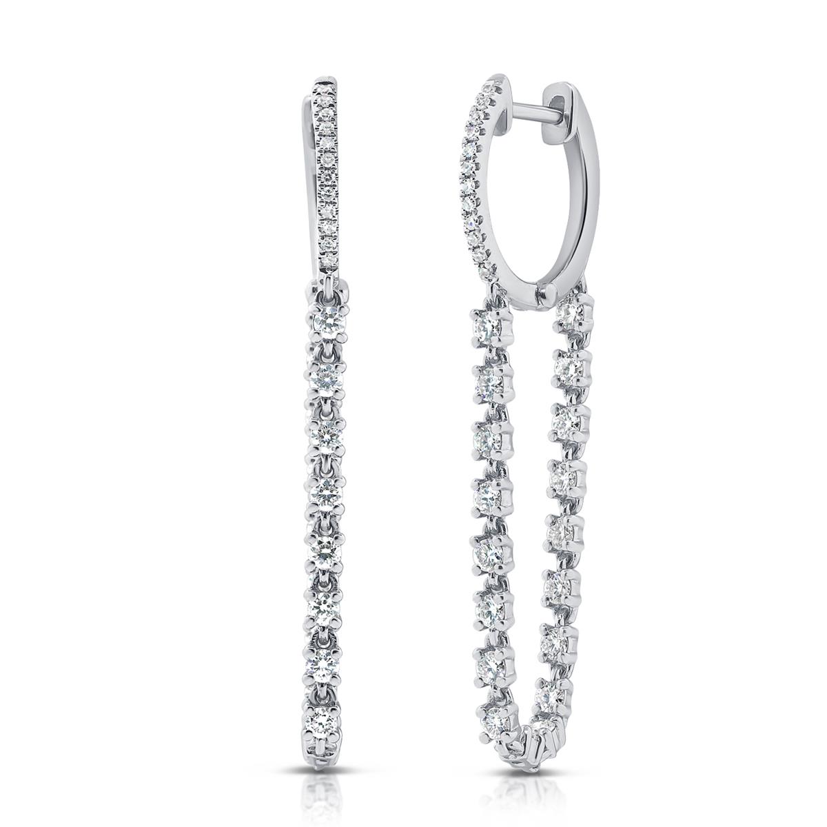 London Collection 14k Gold Diamond Huggie and Chain Earrings