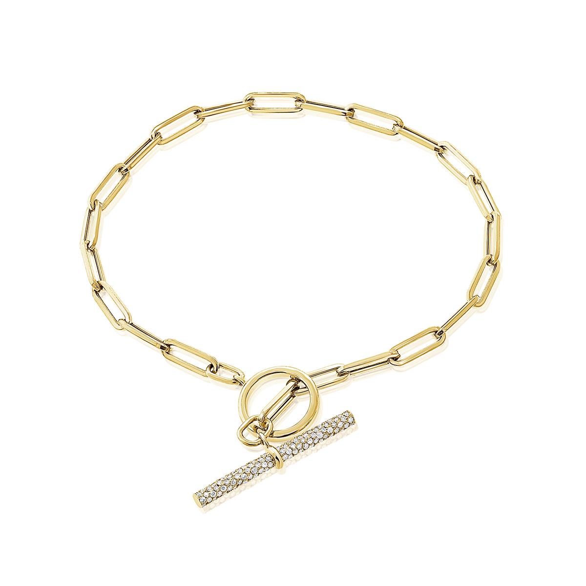 London Collection 14k Gold Pave Diamond Toggle Link Bracelet