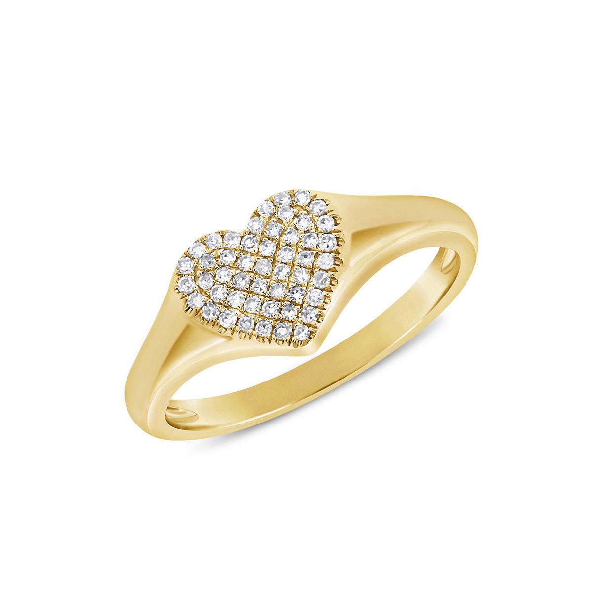 London Collection 14k Yellow Gold Pave Diamond Heart Pinky Ring
