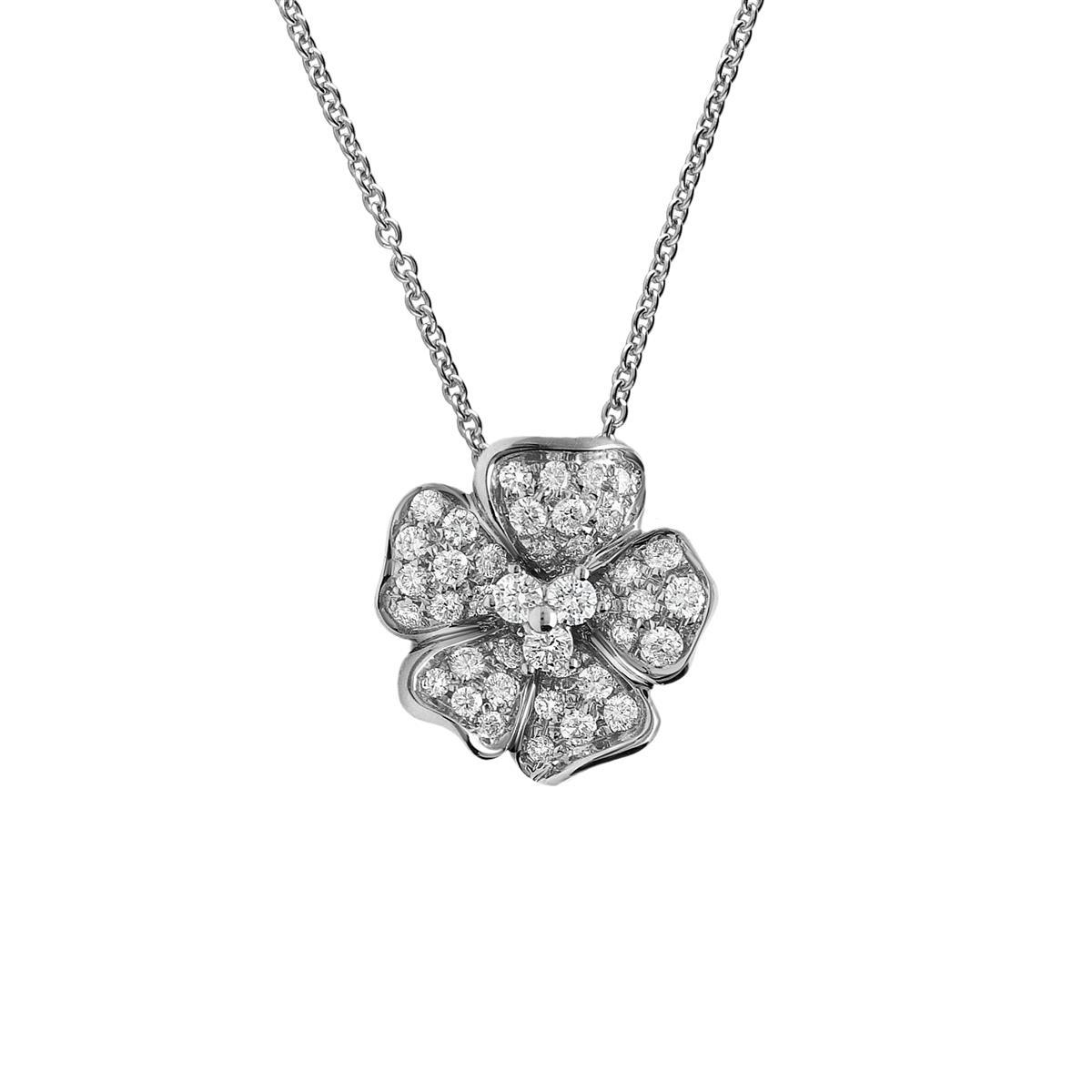 Leo Pizzo 18k White Gold Diamond Flower Pendant Necklace