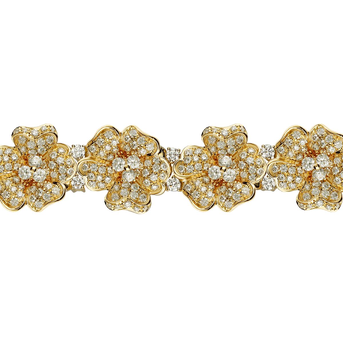 Leo Pizzo 18k Yellow Gold and Diamond Multi Flower Bracelet