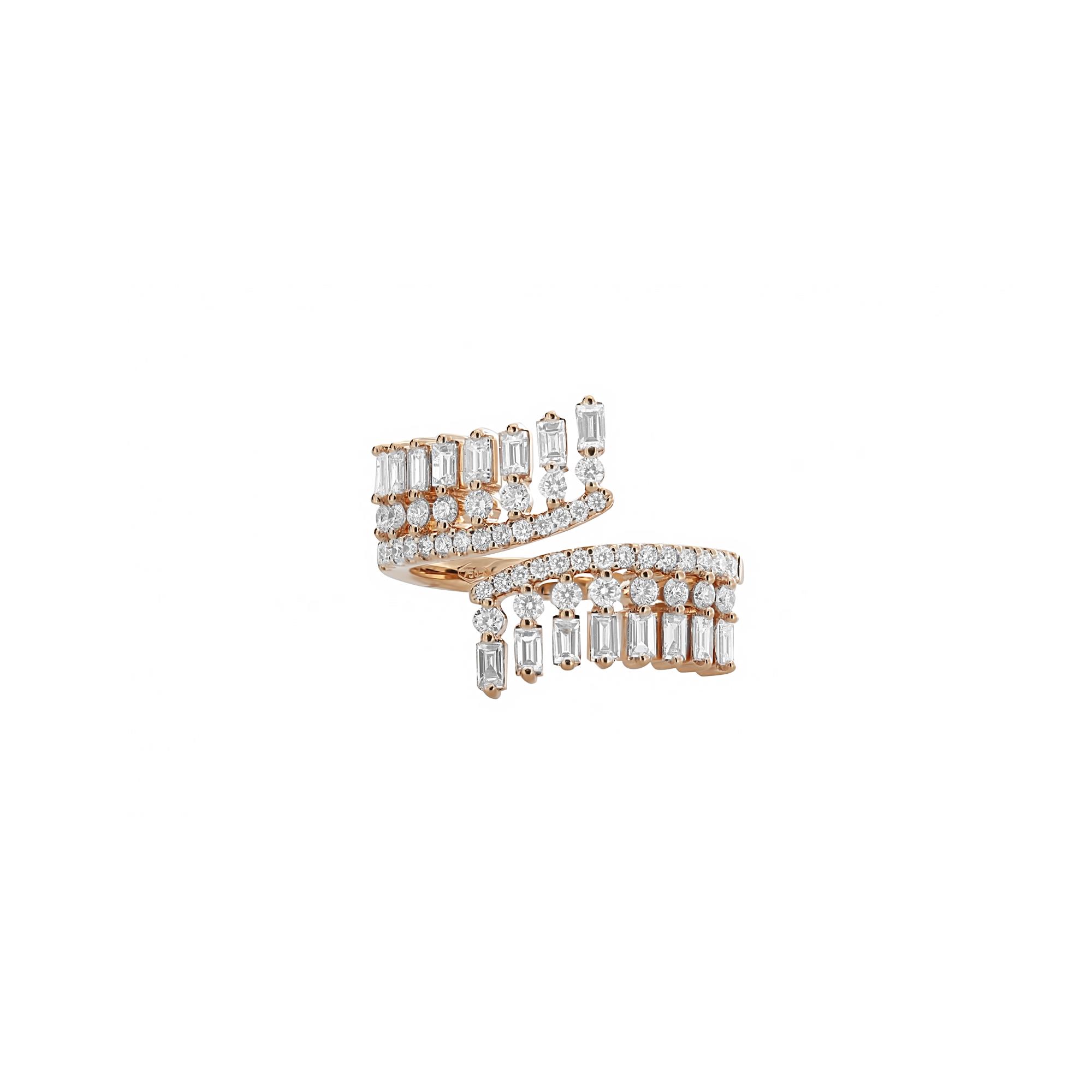 London Collection 18k Rose Gold Baguette and Round Diamond Bypass Ring