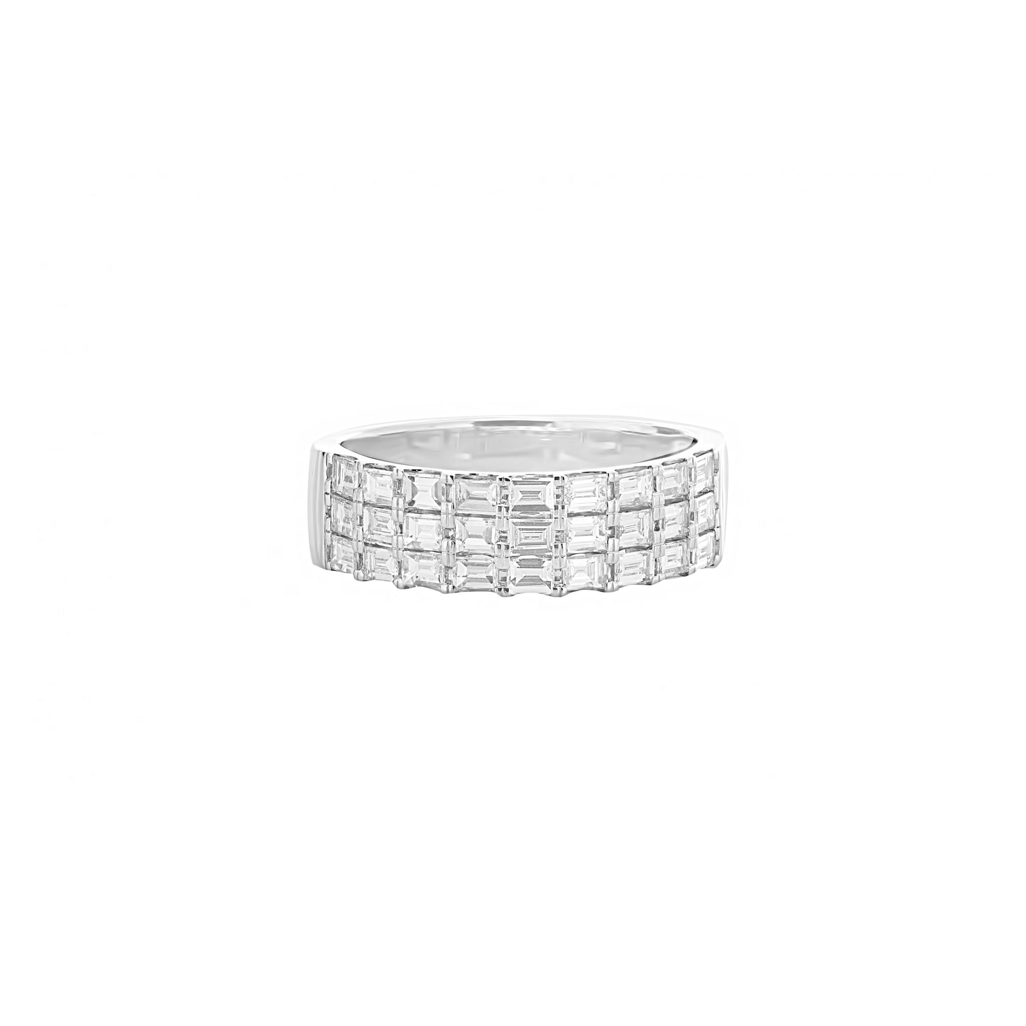 London Collection 18k White Gold 3 Row Diamond Baguette Band