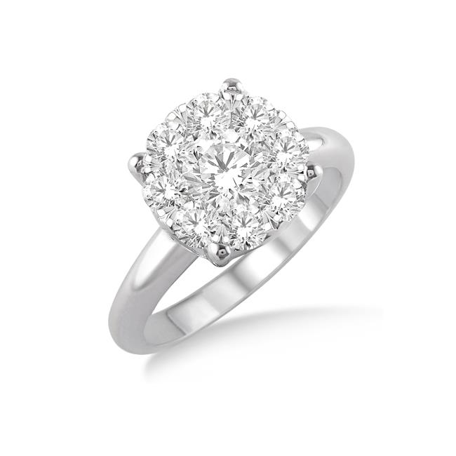 London Collection 14k White Gold Diamond Cluster Ring 1.50cts
