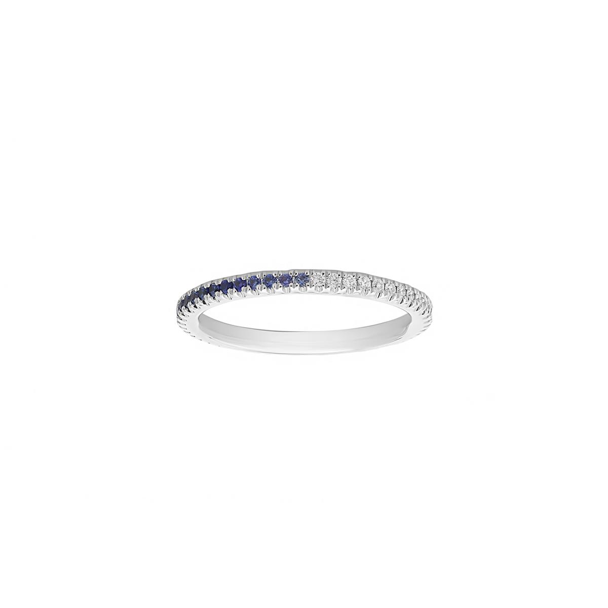 Henri Daussi 14k White Gold Diamond and Blue Sapphire Ring