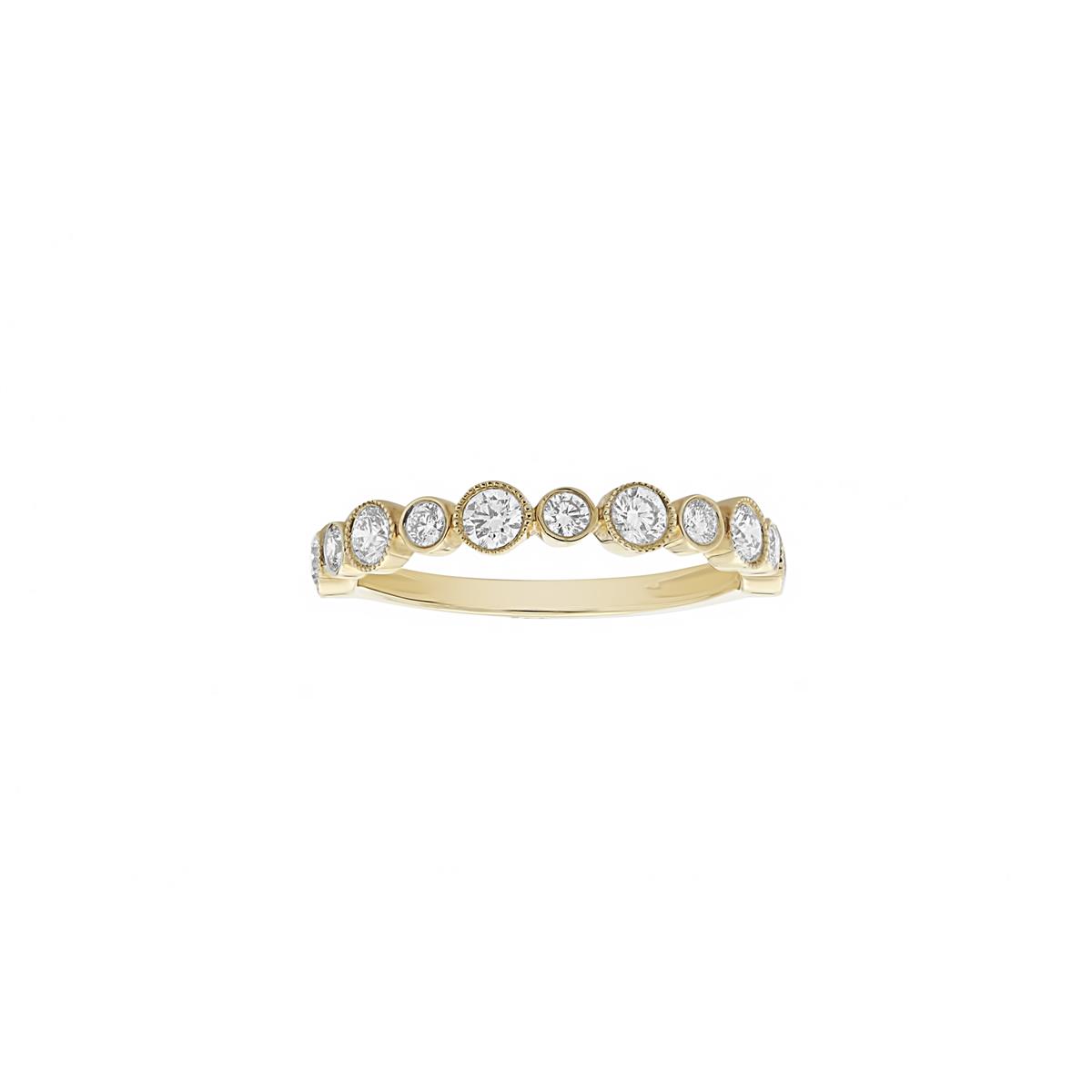 Henri Daussi Yellow Gold Bezel Set Diamond Half Band