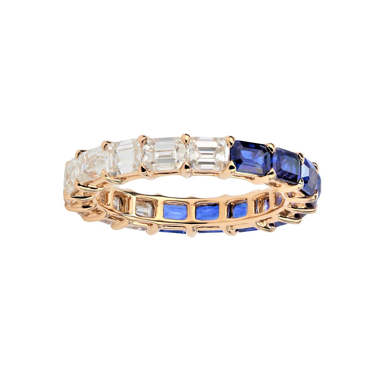 London Collection 18k Yellow Gold Half Diamond and Half Blue Sapphire Ring