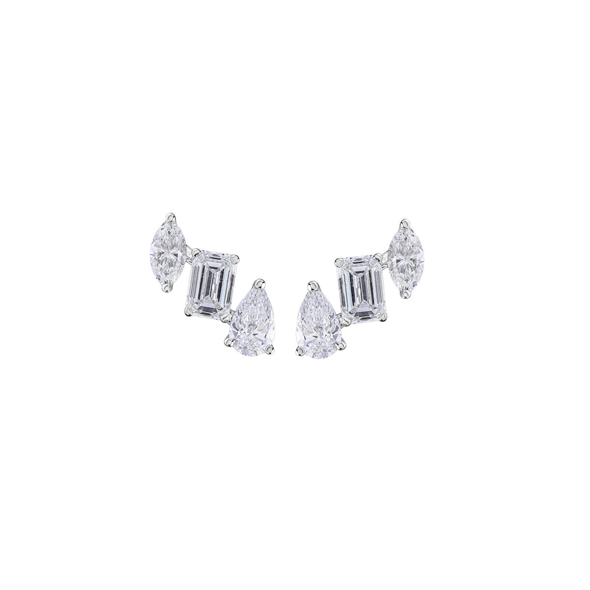 London Collection 18k White Gold Emerald Marquise and Pear Cut Diamond Stud Earrings